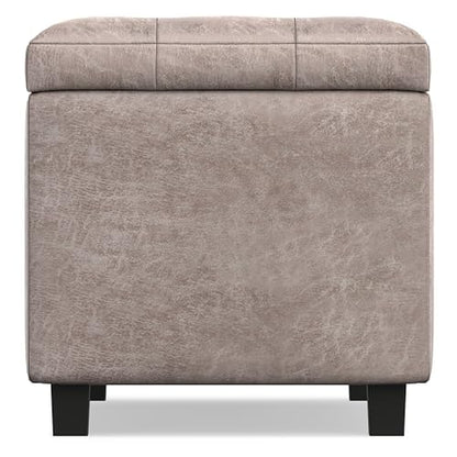 SIMPLIHOME Cosmopolitan Storage Ottoman - 34 inch Wide Upholstered Vegan Leather Rectangle Storage Ottoman Bench in Distressed Grey Taupe, Transitional Tufted Ottoman for Living Room with Lift-Up Lid - color: Distressed Grey