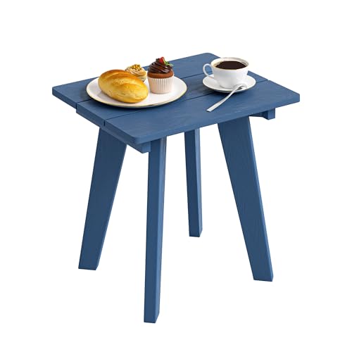 Outdoor Side Table, HDPE Weather Resistant Small Patio Table for Porch and Balcony, 200 LBS Capacity Heavy Duty Small Outdoor Table for Backyard and Pool, Easy Maintenance, Prussian Blue - color: Prussian Blue