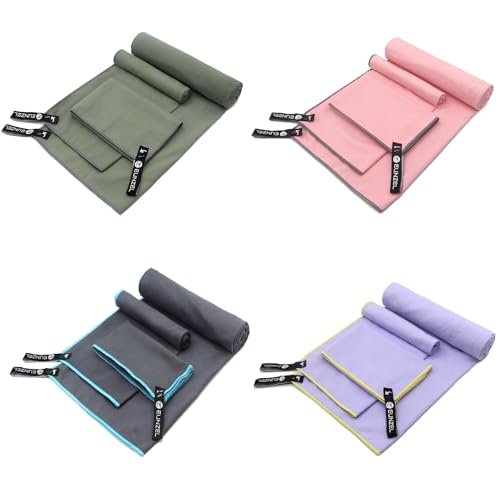 4 Set Quick Dry Camping Towel, Microfiber Travel Towel Super Absorbent Fast Drying Towel for Camping, Beach, Gym, Backpacking & Swimming(Four 3-Piece Towel Sets, Army Green/ Grey/ Taro Purple/ Pink) - color: Army Green/Grey/Taro Purple/Pink, size: Multi-S