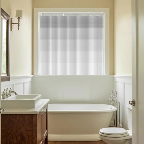 Boho Small Shower Window Curtain 40" Wx36 L Light Grey White Lines Waterproof Short Shower Curtain Set with Hooks Bohemian Stripe Shower Curtains for Bathroom - color: Grey, size: 40"W x 36"L (Pack of 1)