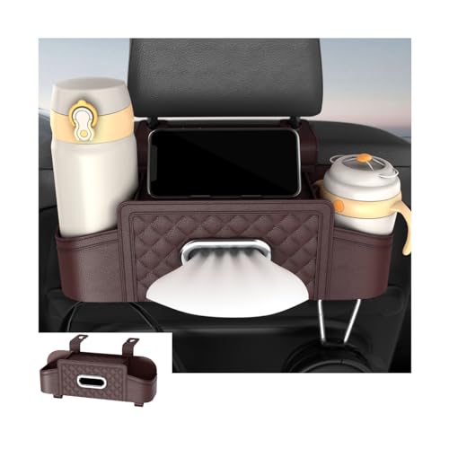 Mandark Car Headrest Backseat Organizer, Multifunctional Vehicle Seat Back Storage Box with Drink Cup Holder and Hooks, Automotive Travel Accessories, Universal for SUV, Sedan, Truck (Brown) - color: Brown