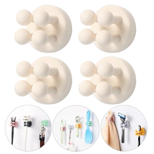 iBetterLife 4Pcs Self-adhesive Hooks Holders - Mounted to Wall Mirror for Clipping & Hanging Toothbrush Razor Towel Key Plug Cable, Utility Holder for Kitchen Bathroom Home Office Dorm Room Essentials - color: Silicone Toothbrush Holders