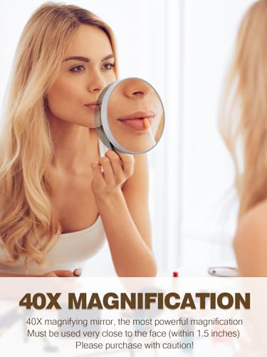 Macaki 40X Magnifying Mirror with 2 Suction Cups, 3.5 inches Magnified Makeup Mirror and Slant Tweezers,Grey,1PC - color: Grey-40x