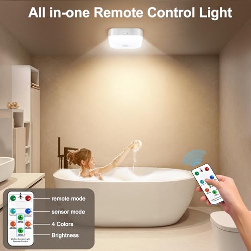 Yunaking Rechargeable Ceiling Light with Motion Sensor: Battery Operated LED Closet Light with Remote & Timing - Wireless Dimmable Magnetic Mount Shower Lamp for Bathroom/Stairs/Garage/Hallway - color: White Square