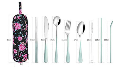 Travel Utensils,Reusable Silverware Set To Go Portable Cutlery Set with a Waterproof Carrying Case for Lunch Boxes Workplace Camping Picnic (GraGreen) - color: Gradient Green + TeaSpoon