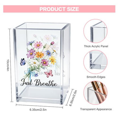 Just Breathe Acrylic Cosmetic Pencil Pen Holder Cup, Hope Inspirational Makeup Brush Organizer Holder, Women Faith Gifts, Encouragement Gifts for Women Mom Daughter Sister Friend Yoga Teacher - style: Breathe