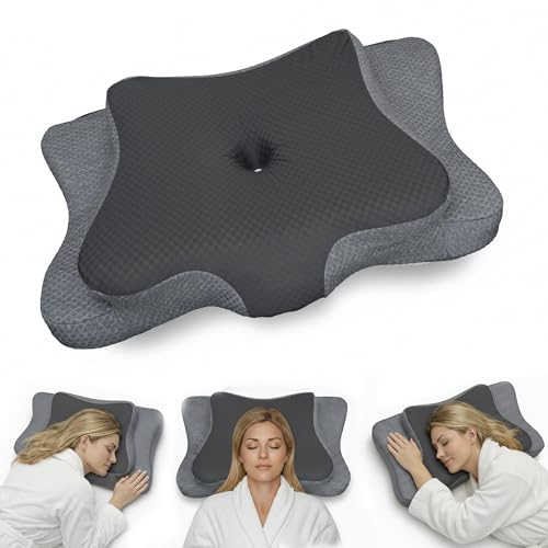 Ergonomic Cervical Neck Pillow for Sleeping – Cooling Memory Foam Cervical Pillow for Side Sleepers and Back Sleepers – Contour Neck Support (Dark Grey, Cooling) - color: Dark Grey
