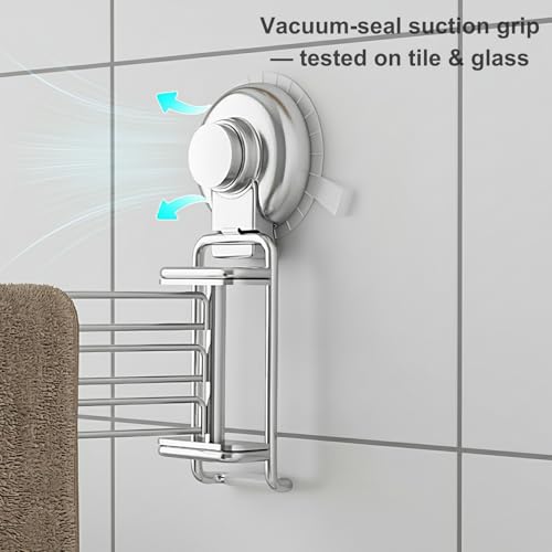 Suction Cup Swivel Towel Rack for Marble & Glass & Smooth Tile Surface Only, Kitchen Dish Towel Holder, Small Hand Towel Holder Bar for Bathroom - Stainless Steel, Wall Mounted