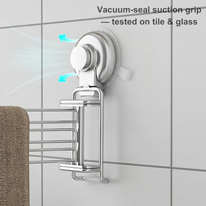 Suction Cup Swivel Towel Rack for Marble & Glass & Smooth Tile Surface Only, Kitchen Dish Towel Holder, Small Hand Towel Holder Bar for Bathroom - Stainless Steel, Wall Mounted