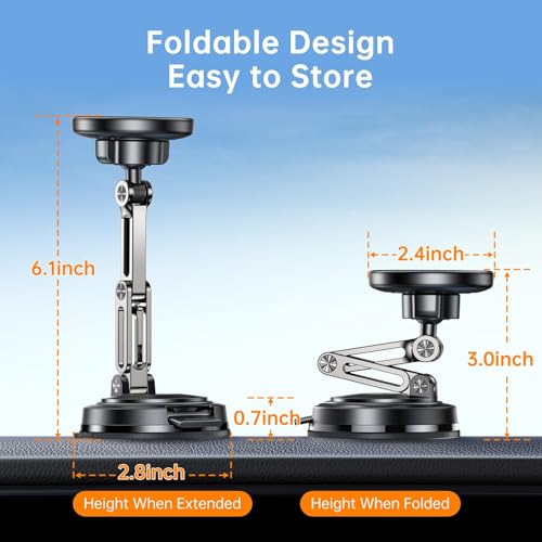 SYNCWIRE for MagSafe Car Mount, [3-Axis Adjustable] Vacuum Magnetic Phone Holder, Replaceable Suction Cup (Dashboard/Windshield), 360° Rotation, Foldable, for iPhone 17-12 Pro/Max/Plus, Carbon-Fiber - color: Carbon Fiber