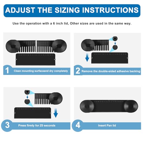 YONGAIJIA New Upgrade 4 Pack Adjustable Pot Lid Holder, Lid Organizer Fits 6" to 14" Lids, with Screw Hole Position and Sticky Wall Mounted Lid Storage Kitchen Cabinets, Cabinet Doors (Black) - color: Black