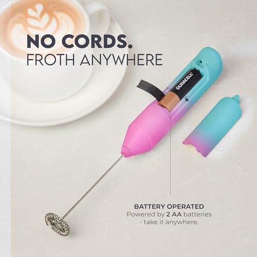 Zulay Kitchen Powerful Milk Frother Wand - Handheld Stainless Steel - Battery Operated Drink Mixer for Coffee, Lattes, Cappuccino, Matcha - Froth Mate Frother Gift - Bright Bubblegum - color: Bright Bubblegum, size: Classic Froth Mate