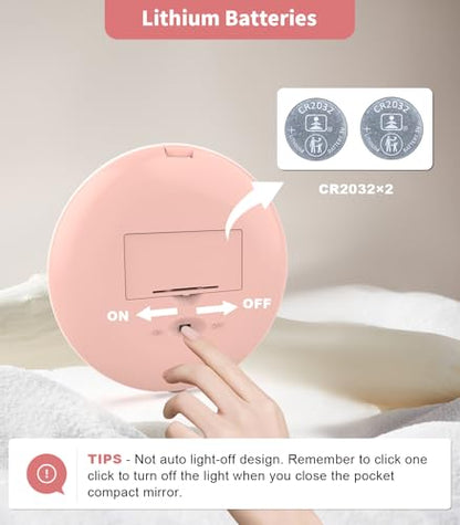 Wobsion Compact Travel Mirror - 1x/10x Magnification, Handheld 2-Sided, Perfect for Purses & Handbags - color: 3.5inch Battery Pink