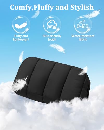 oscaurt 2 Pcs Makeup Bag Travel Toiletry Bag for Women Puffy Padded Cosmetic Pouch Purse Wide-open Makeup Organizer Case Travel Essentials - color: Black-Set