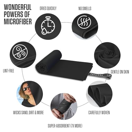 VENTURE 4TH - 4pcs Quick Dry Towels. Microfiber Travel Towels. Lightweight & Fast Drying Travel Towels for Body. Compact & Easy to Pack - 4 Pack Black Extra Large - color: 4-pack Black, size: 72.00" x 31.50"