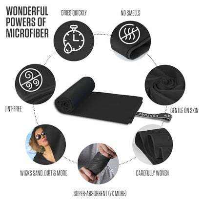 VENTURE 4TH - 4pcs Quick Dry Towels. Microfiber Travel Towels. Lightweight & Fast Drying Travel Towels for Body. Compact & Easy to Pack - 4 Pack Black Large - color: 4-pack Black, size: 60.00" x 31.50"