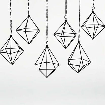 Clearance 6 Pack Hanging Metal Air Plant Holders with Chain, Black Geometric Tillandsia Air Plant Hanger Cages, 2 Styles Mini Iron Air Plants Live Holders for Home Office Garden Decor