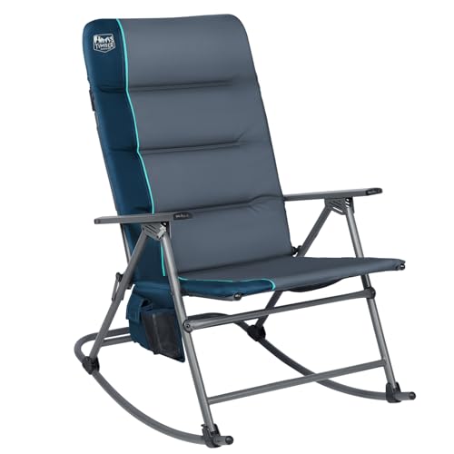 Timber Ridge Oversized Folding Rocking Camping Chair, Padded Outdoor Rocker with High Back, Portable Outdoor Chair for Patio, Garden, Lawn, Supports up to 400 lbs, Blue - color: Blue