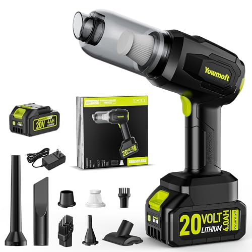 Car Handheld Vacuum Cordless with Battery 21000pa Strong Suction, 3 in 1 Vacuum Portable Cordless & Blower Kit with 200W Brushless Motor, Battery Operated Shop Vac for Home, Truck Car, Office - color: Black-green
