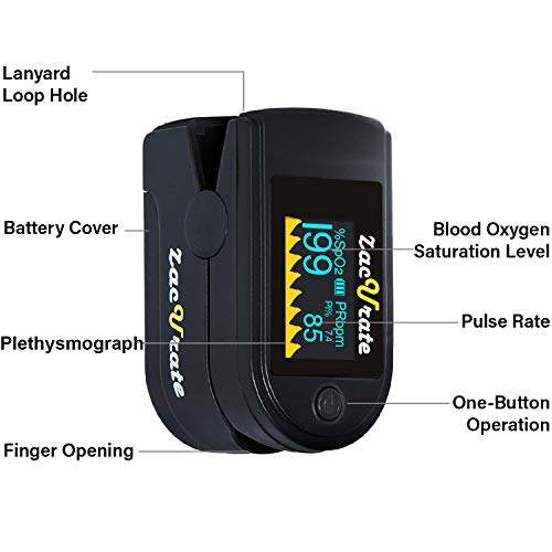 Zacurate 500 Series Fingertip Pulse Oximeter Blood Oxygen Saturation Monitor with Silicon Cover, Batteries and Lanyard, Mystic Black - OLED - color: Mystic Black - OLED