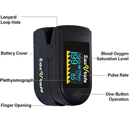 Zacurate 500 Series Fingertip Pulse Oximeter Blood Oxygen Saturation Monitor with Silicon Cover, Batteries and Lanyard, Mystic Black - OLED - color: Mystic Black - OLED