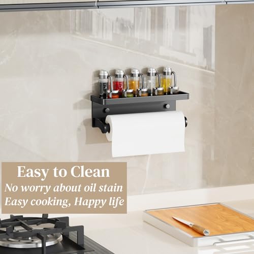 Black Paper Towel Holder with Shelf, Wall Mount Paper Towel Holder for Bathroom Kitchen, Hand Towel Rack Holder,Paper Roll Holder with Self Adhesive & Screw,RV - color: Black Pro