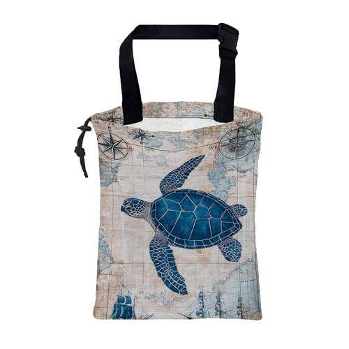 Car Garbage Bag Vintage Blue Sea Turtle Sailing Ships Drawstring Car Trash Bag Hanging for Back Seat with Adjustable Buckle Canvas Vehicle Trash Can Easy-to-Install - color: Vintage Blue Sea Turtle Sailing Ships