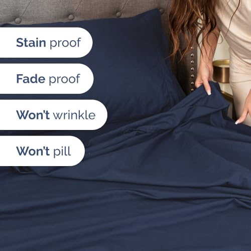 Olympic Queen Sheet Set 66x80 - 4 Piece RV Olympic Queen Size Sheets - Soft, Breathable & Cooling - Fits 14” to 16" Mattress w/ Deep Pockets - Comfy Luxury Bedding - Fade & Wrinkle Free - Navy Blue - color: 24 - Navy Blue, size: Olypmic Queen