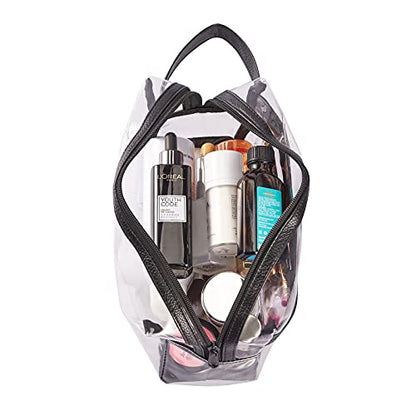 Heavy Duty Clear Travel Toiletry Makeup Bags Transparent Shaving Bag Water Resistant Cosmetic Bag Organizer Pouch with Zipper and Handle