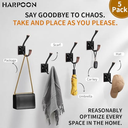 HARPOON 5 Pack Prong Hook, Heavy Duty Two Flared 4.3 inch Coat Hooks, Wall Mounted with 4 Screws, Utility Hooks Oil-Rubbed Bronze - color: Oil Rubbed Bronze
