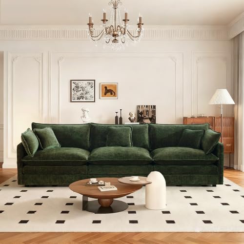 SoarFlash Chenille Sectional Sofa, Comfy Modular Loveseat Sofa, Modern 3-Seat Couch Deep Seat Sofa Set for Living Room,Green - color: Green, size: 3 Seat