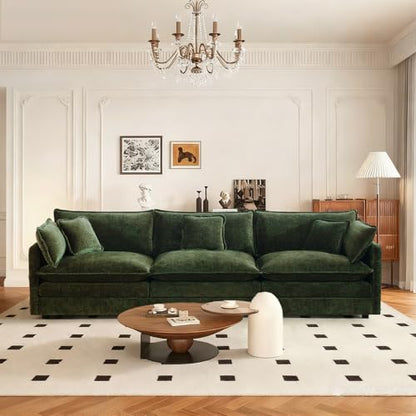 SoarFlash Chenille Sectional Sofa, Comfy Modular Loveseat Sofa, Modern 3-Seat Couch Deep Seat Sofa Set for Living Room,Green - color: Green, size: 3 Seat