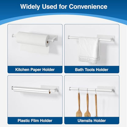 Paper Towel Holder - Self-Adhesive or Drilling, White, Wall Mounted, SUS304 Stainless Steel Kitchen Roll Dispenser Under Cabinet - color: White