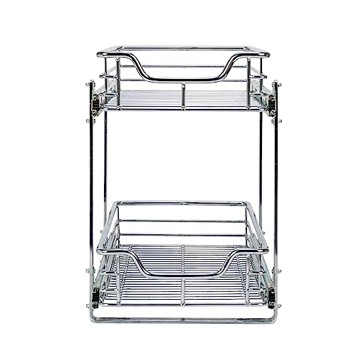 Household Essentials Chrome-Plated Steel Dual-Tier Pull-Out Organizer - size: 11.75" - Extended, style: Dual Slide