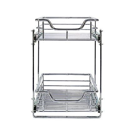 Household Essentials Chrome-Plated Steel Dual-Tier Pull-Out Organizer - size: 11.75" - Extended, style: Dual Slide