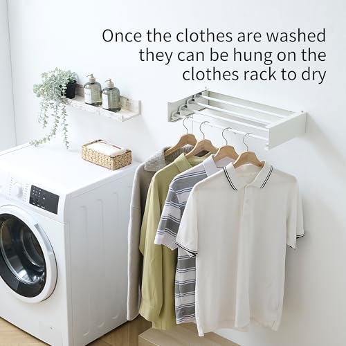 RFOUO Clothes Drying Rack, Laundry Hanger Dryer Rack, Wall Mounted Drying Rack for Laundry, Foldable Drying Rack Indoor Outdoor, 19.7" Wide, 4 Aluminum Rods, 40 lb Capacity (White 19.7") - size: 19.7 Inch without hooks