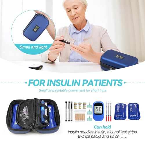 Gosemai TSA Approved Insulin Cooler Travel Case Medication Cooler for Travel with Thermometer Temperature Display Diabetic Medication Organizer Medical Travel Cooler Bag with 2 Ice Pack - color: Blue