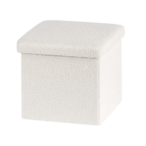 PINPLUS Storage Ottoman Cube Square Shaped Ottomans with Storage Foot Stool Footrest for Lving Room Boucle Ottoman Seat for Dorm Room,Faux Teddy Fur White,15"x15"x15" - color: White, size: 15"D x 15"W x 15"H