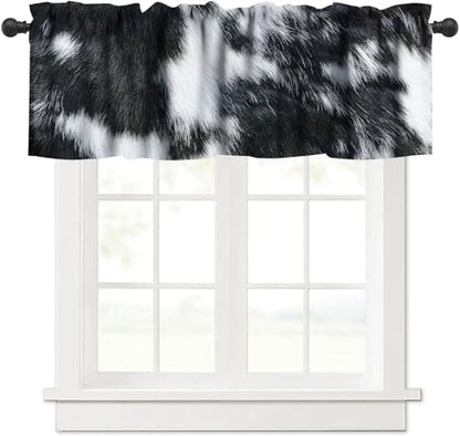Cowhide Curtain Valance, Cute Animals Skin Cow Fur Rustic Western Farm Black White Cowhide Print Blackout Window Valance for Kitchen Bedroom Living Room, 54x18inch - color: Cowhide-4