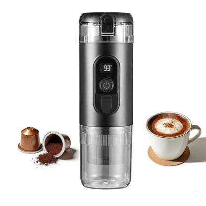 Portable Electric Espresso Machine Travel Coffee Maker 20 bar Mini Espresso Self-Heating Car Coffee Maker Compatible with Ground Coffee & NS Capsule for Camping RV Hiking Offic, Black - color: Black