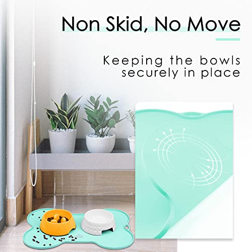 Super Design Dog Food Mat Dog Bowl Mat for Food and Water Silicone Non Spill Cat Feeding Mat Puppy Placemat Waterproof - 20.5" x 14.5", Light Green - color: Light Green