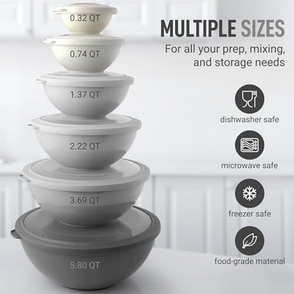 Zulay Kitchen 12 Piece Plastic Nesting Mixing Bowls with Lids - Colorful Microwave & Freezer Safe Gray Ombre Set - color: Graphite Gray