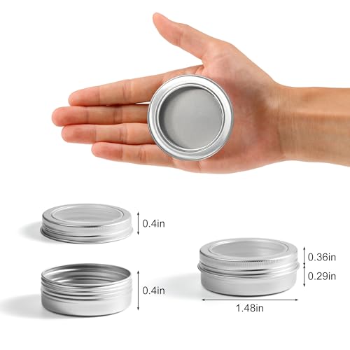 2 oz (60ml) Silver Aluminum Tins with Clear Lids and Labels, 24 Pack | Clear View Lid, Secure Packaging, Tight Screw Lids, Includes Blank Labels, 11 Color Options - color: Silver