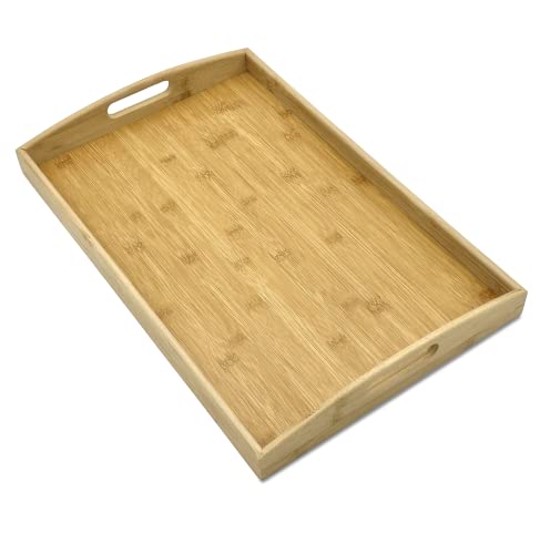 Bam & Boo Natural Bamboo Serving Tray Extra Large Rectangular with Handles for Food, Drinks, Storage, Decor, Vanity, Breakfast, Parties, Weddings, Picnics(20” x 13” x 2.35”, Natural) - color: Bamboo, size: 20" x 13" x 2.4"