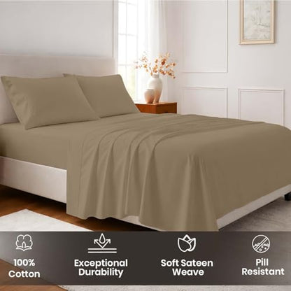 SGI bedding 100% Egyptian Cotton Sheets Twin Size – Cooling Sheets, Soft Breathable Taupe Bedding, Luxury Bedding, Luxury Hotel Sheet Set, Deep Pocket 16", 4 Piece Set - color: 06 - Taupe, size: Twin