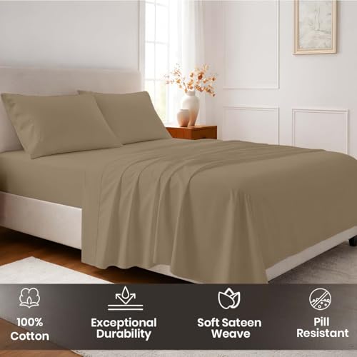 SGI bedding 100% Egyptian Cotton Sheets King Size – Cooling Sheets, Soft Breathable Taupe Bedding, Luxury Bedding, Luxury Hotel Sheet Set, Deep Pocket 16", 4 Piece Set - color: 06 - Taupe, size: King