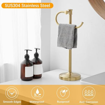 BESy 17 Inch Brushed Gold Stand Towel Bar Hanger Hand Towel Bar Bathroom Vanity Countertop Towel Holder Free Standing Stainless Steel Towel Ring Hardware Accessories Towel Rack - color: Brushed Gold