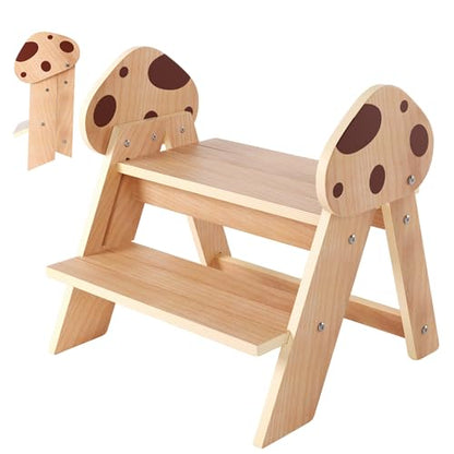Beech Wooden Toddler Step Stool, 2-Step Foldable Stool for Kids with Non-Slip Surface, Baby Bathroom Stool for Potty Training, Bathroom Sink, Kitchen Counter with Cute Mushroom Design - style: Mushroom
