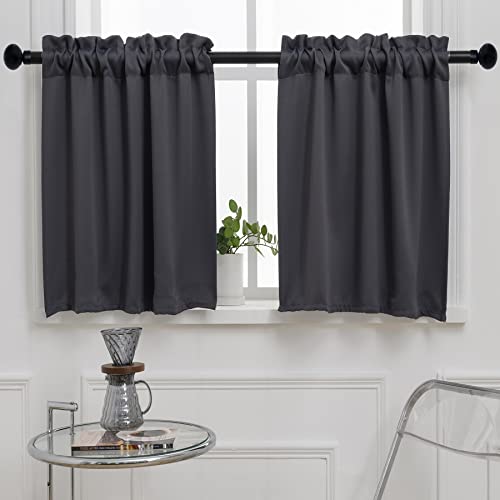 Pickluc Dark Grey Cafe Curtain - Half Window, 36x30 Inches, Rod Pocket, Blackout for Small Windows, 2 Panels - color: Grey, size: 30"W x 36"L (Pack of 2)