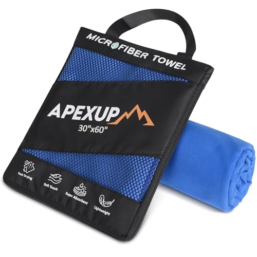 APEXUP Microfiber Travel Towel, Ultra Absorbent Quick Dry Towels, Lightweight Gym Sports Camping Towel for Workout, Yoga, Beach, Shower, Swimming (60"×30", Dark Blue) - color: Dark Blue, size: 60"×30" Single